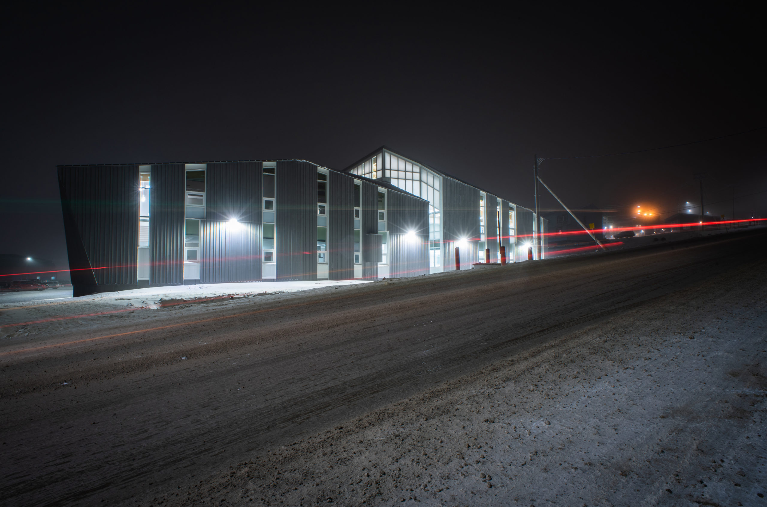 Photo of the Outside of Nunavut Arctic College - Nunatta Campus at night