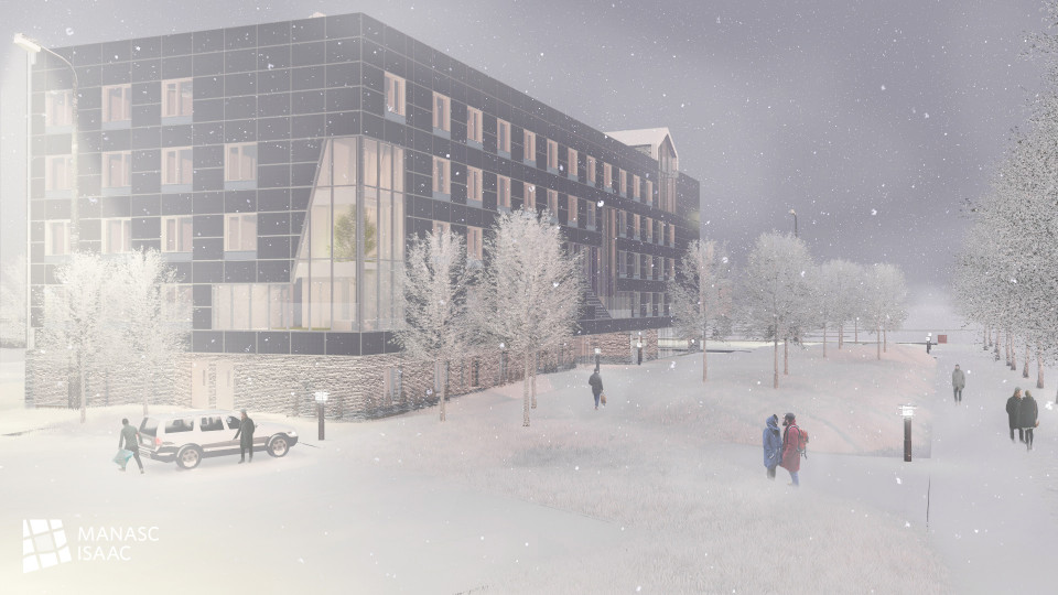 Rendering of Red Deer College Residence in Winter